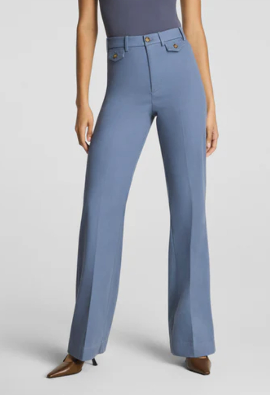 NWT SPANX Button Pocket Easy Flare Pants Rain Blue Size Large Tall